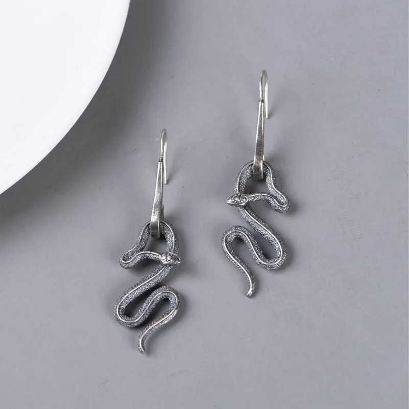 Snake pendant earrings 925 sterling silver Gothic matte pendant earrings for womens fashion punk jewelry Valentines Day gift Thai silver 250220