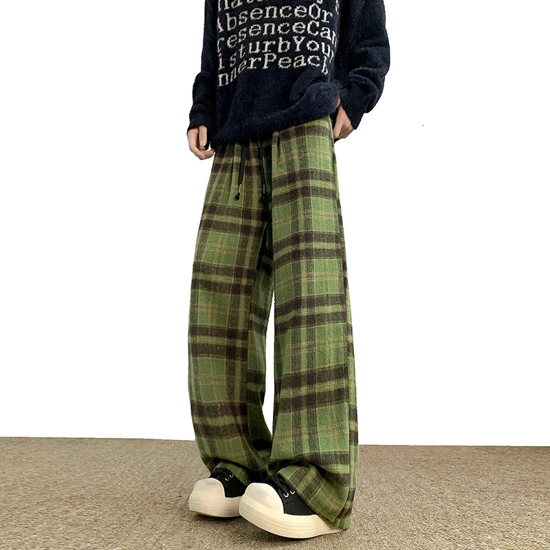 Fashion Plaid Pants Baggy Elastic Waist Hip Hop Loose Trousers Korean Streetwear Wide-legged Pants Unisex Casual Trousers 250220