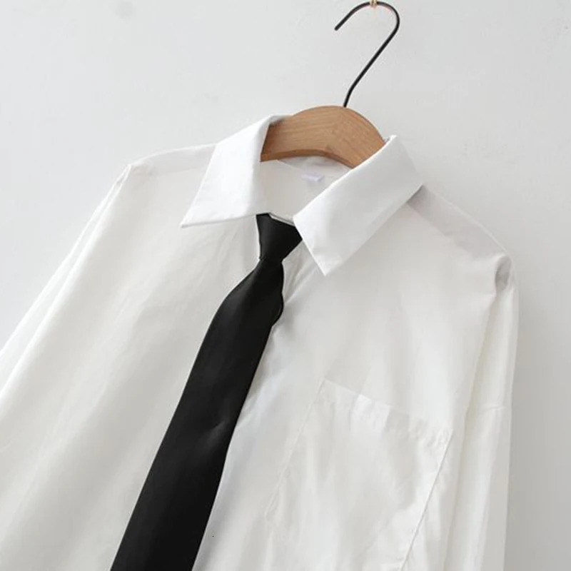 GIDYQ Women White Jk Shirts Long Sleeve Fall Student Casual Button Up Japan Black Tie Preppy Style Girls Tops 250219