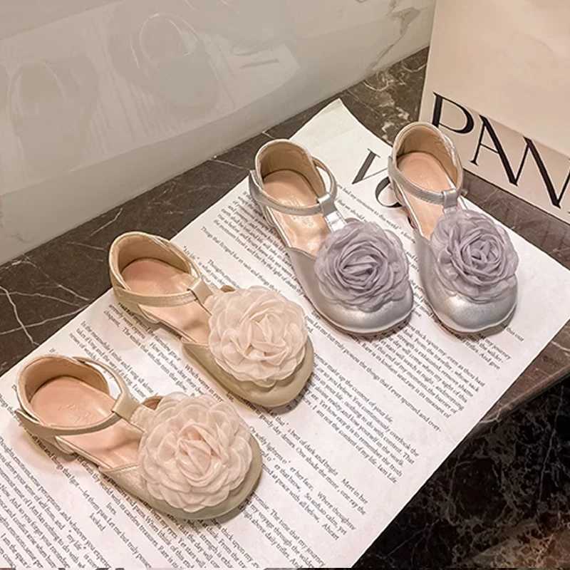 Luxury Silk Gauze Flower Ballet Flat Kid Girl Elegant Lace Floral Applique T-Bar Mary Jane Shoes Baby Child Party Dress Shoes X250220