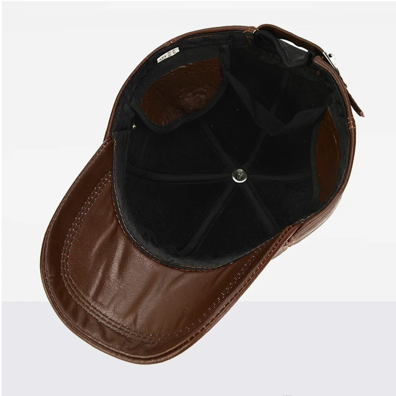 2025 Style Men Cowhide Hat Winter Warm Outdoor Protect Ear Real Leather Adjustable Baseball Cap 250218