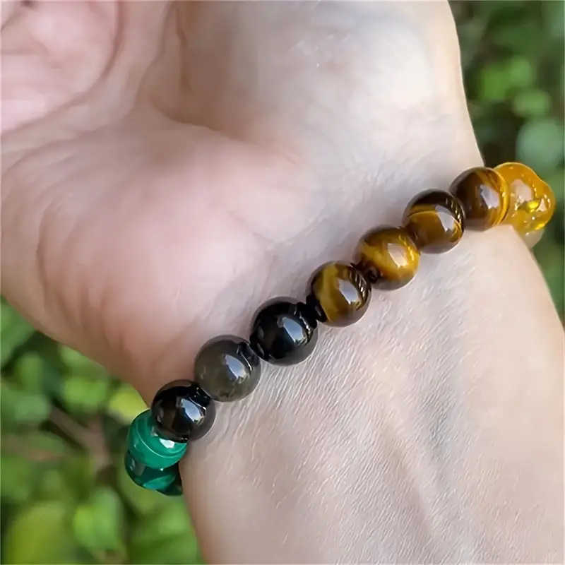 Charm Bracelets Hot selling tiger eye bracelet handmade bead elastic bracelet for men and women obsidian green peacock couple lucky bracelet H25220