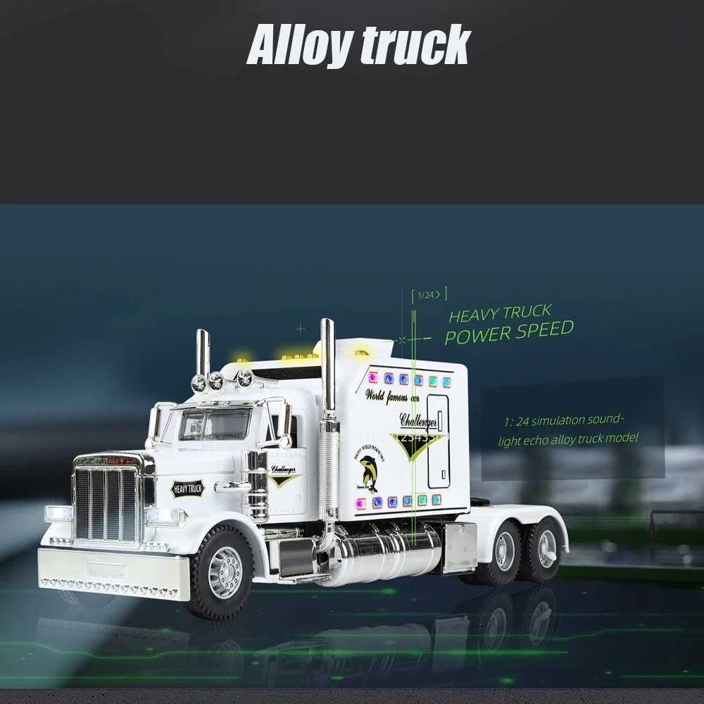 1/24 Scale Peterbilt 389 Heavy Truck Tractor Toy Model Alloy Diecast Sound Light Pull Back Model Truck Boys Toy Gifts CollectionXJ250220