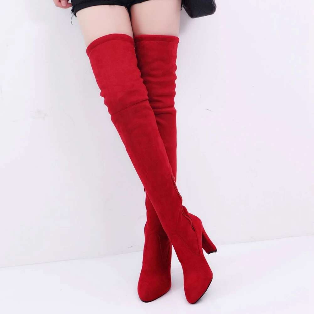 SH Fashion Over The Knee Women Stretch Fabrics High Heel Slip On Shoes Pointed Toe Woman Long Boots Plus Size 34-43 Sb202