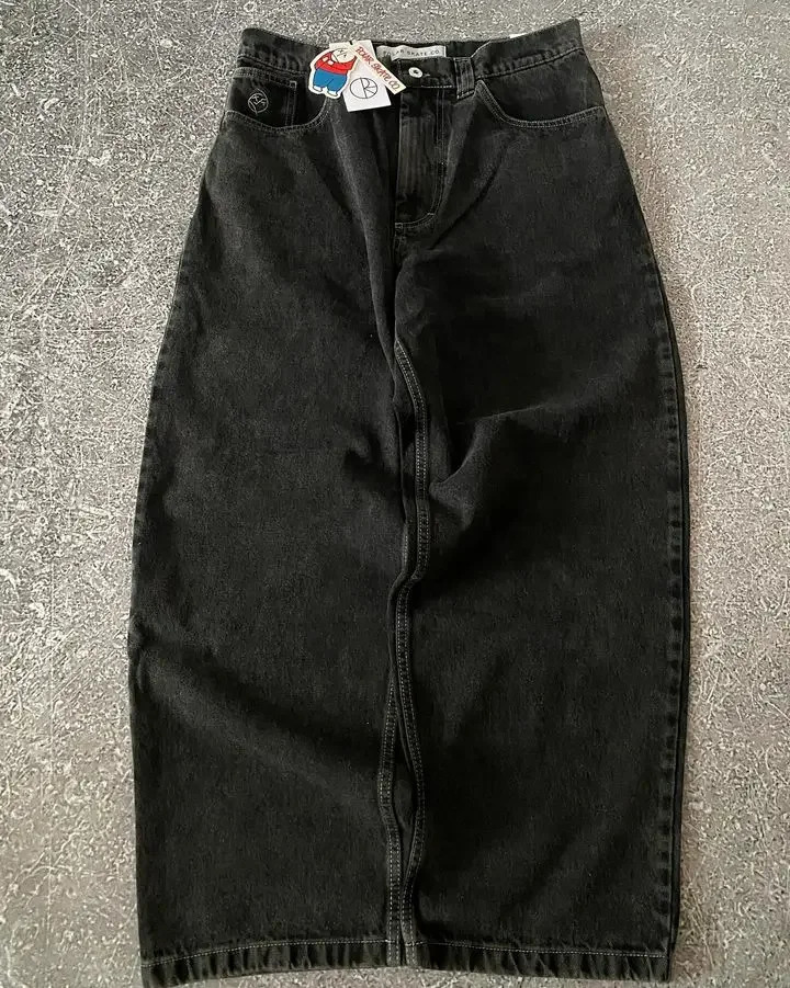 Harajuku Gothic Streetwear Polar Big Boy Jeans Japanese Hip Hop Cartoon y Baggy Jean Black Pant High Waisd Wide Trouser 250219