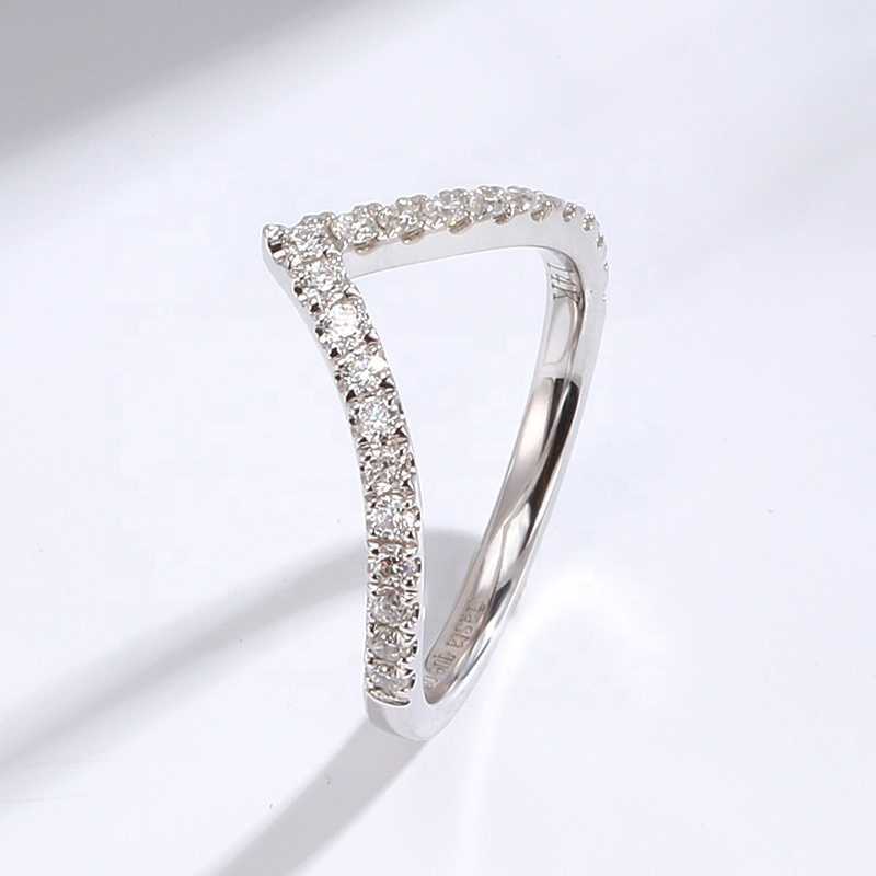10K/14K/18K Solid Gold White Yellow Rose Gold V Shape 1.5mm D Color VVS Moissanite Half Eternity Wedding Bnad Ring