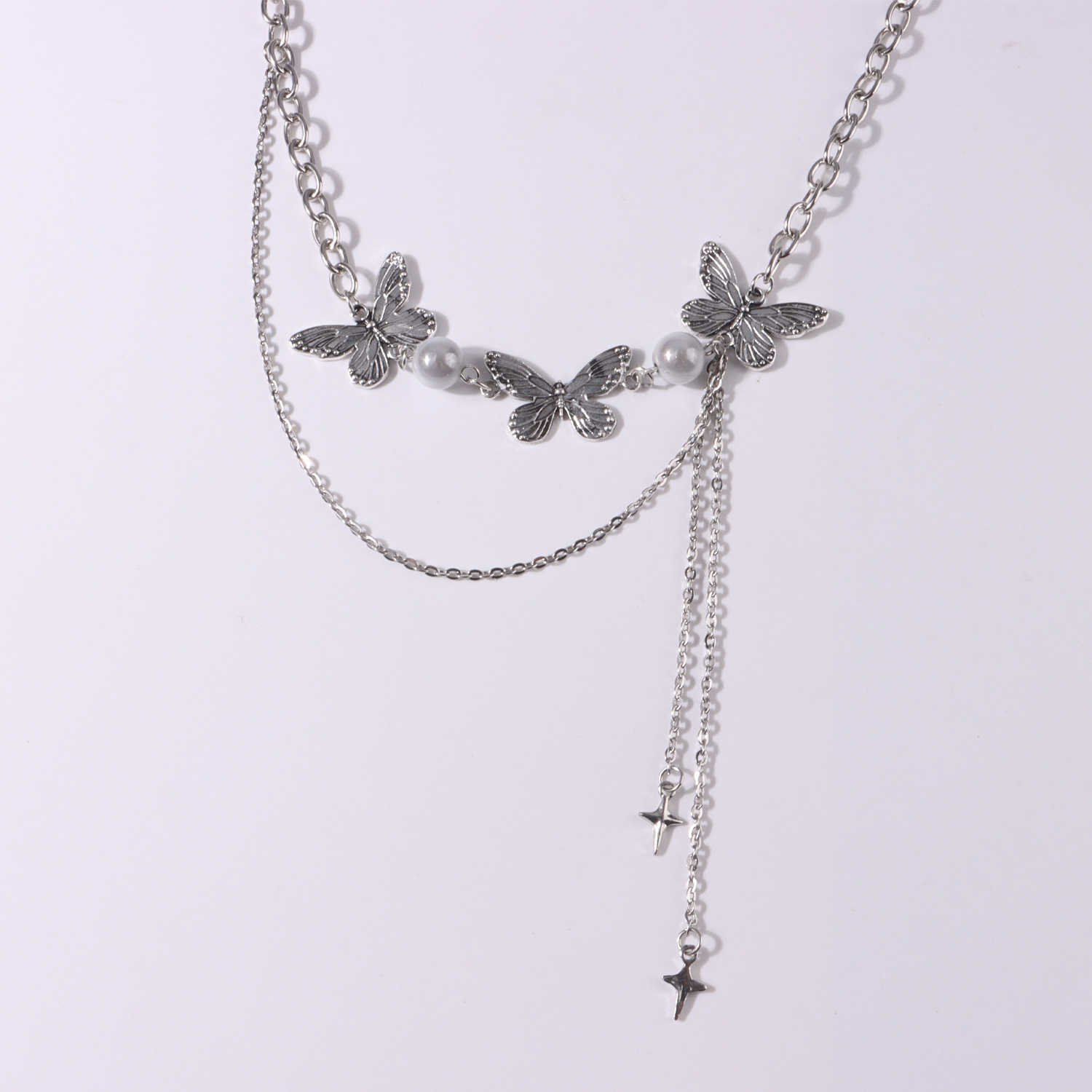 Pendant Necklaces Jewelry fashion luminous pearl Three Butterfly Necklace womens double tassel Cross Star awn Necklace H25219