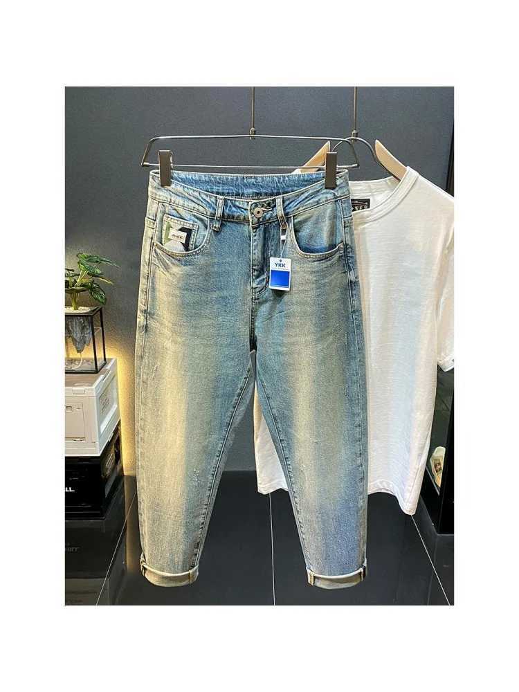 New Trendy Brand Minimalist Basic Versatile Scratch Jeans For Men Loose Retro Blue Tapered Washed Casual Hair Small Leg Pants X250220