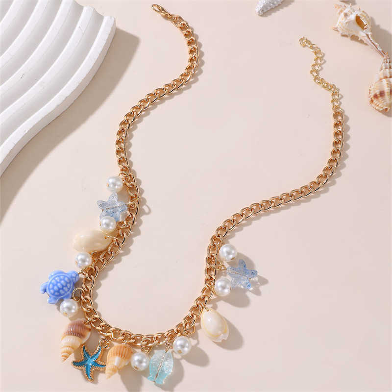 Pendant Necklaces NZ3213 Marine Conch Turtle Pendant Womens Necklace Beach Vacation Style Shell Womens Neck Chain H25219