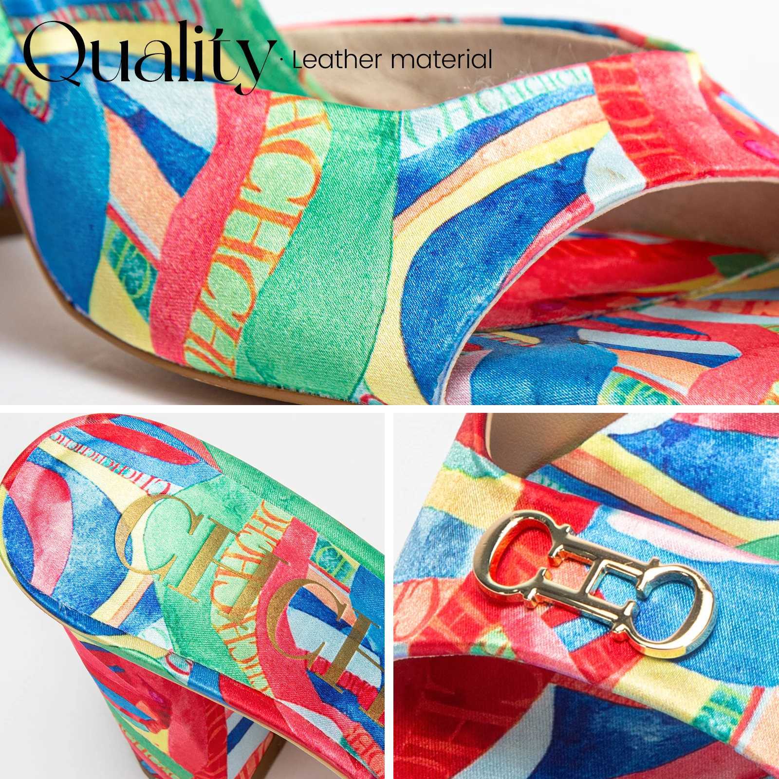 Wens New High-heeled Shoes Fi Mahing Color Collisi Design Exquisite Versatile Ladies Outdoor Slippers Y250215
