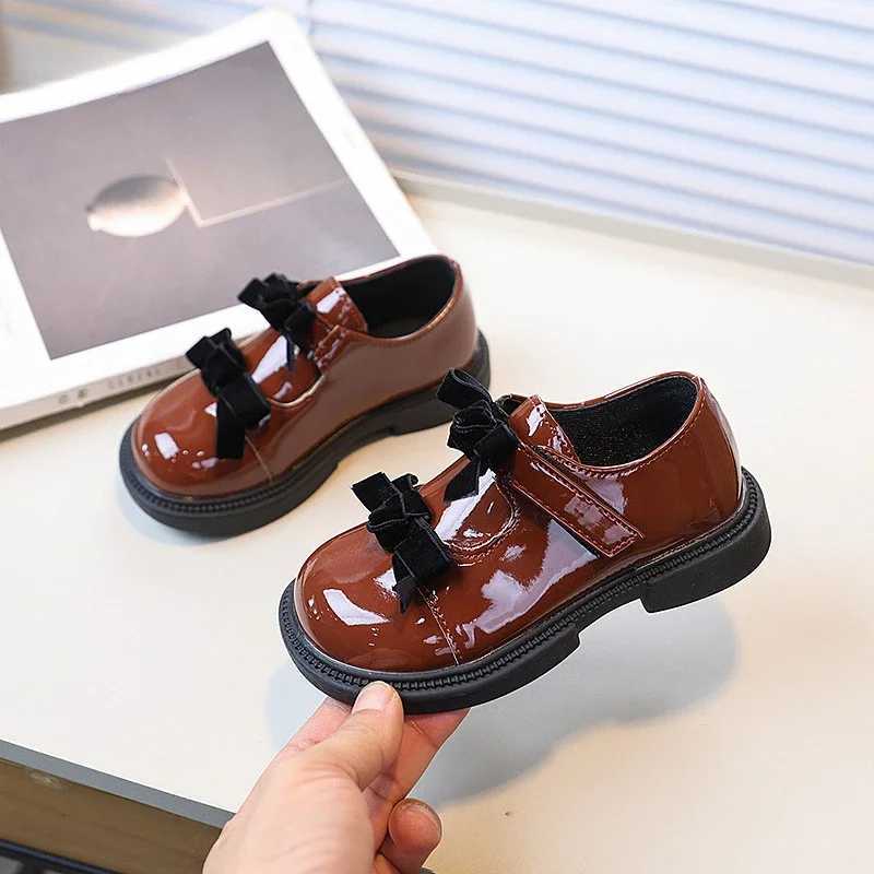 Children Black Mary Jane Shoes Glossy PU Girls Causal Leather Shoes with Bowknot New Sweet Kids Princess School Uniform Shoes X250220
