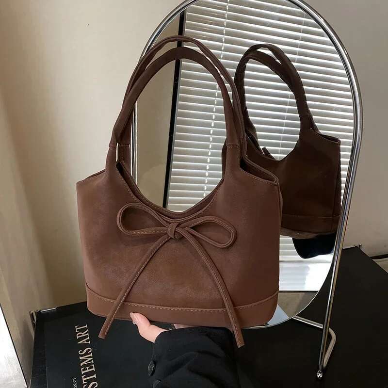 Imitation Suede Bow Shoulder Solid Color Multifunctional Women's Handbag Discount 2025 Exquisite Fashion Designer Handbag