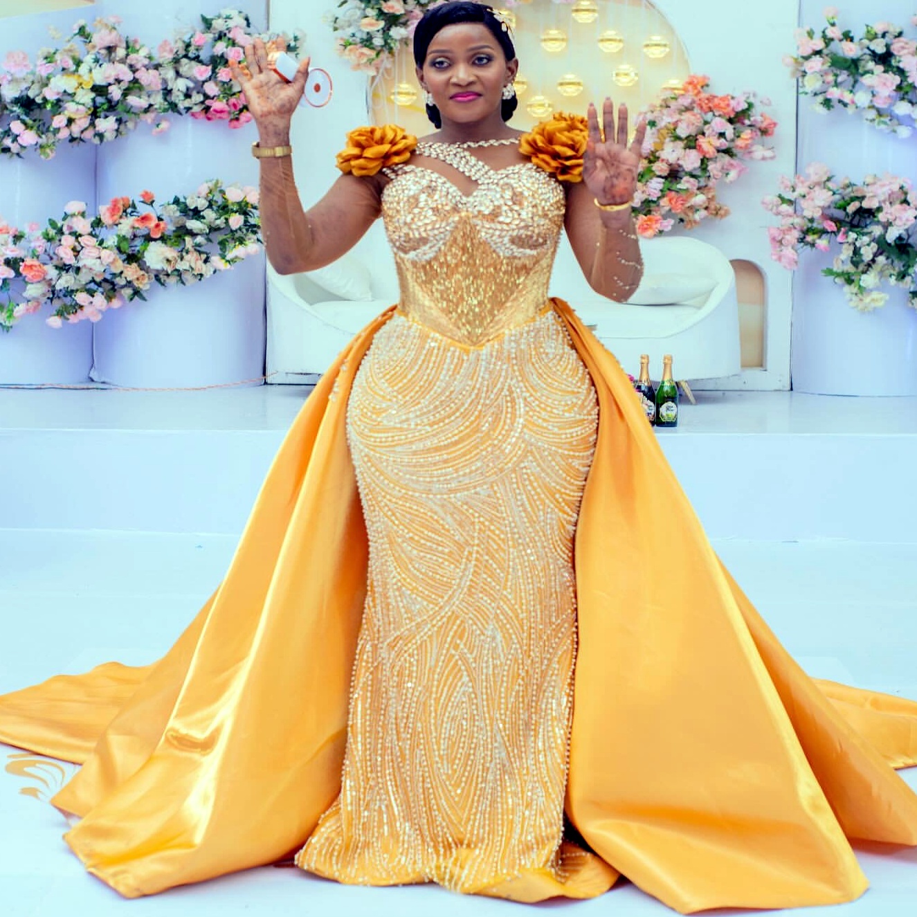 Yellow Mermaid Prom Dresses 2025 Crystals Beaded Flowers Satin Evening Formal Party Second Birthday Engagement Gowns Plus Size Dress For Special Occas