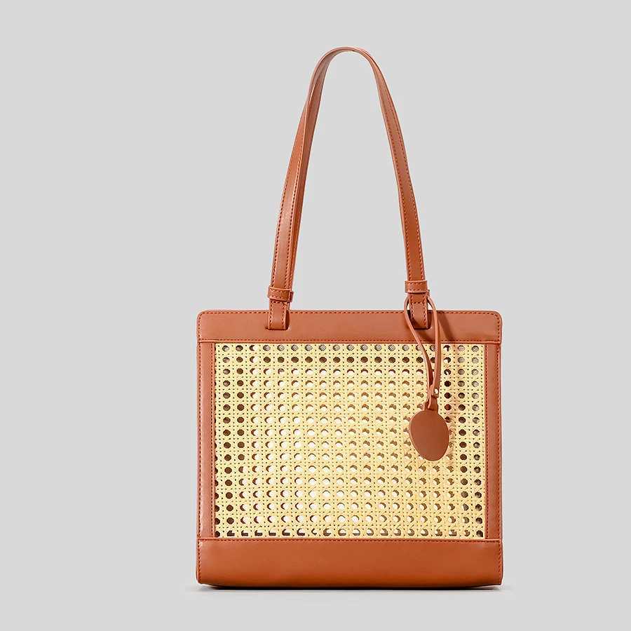 Fashion Hollow Women Shoulder Bags Imation Wicker Woven Handbags Large Capacity Summer Beach Bag Simple Bali Travel Purses 2024 Z250219