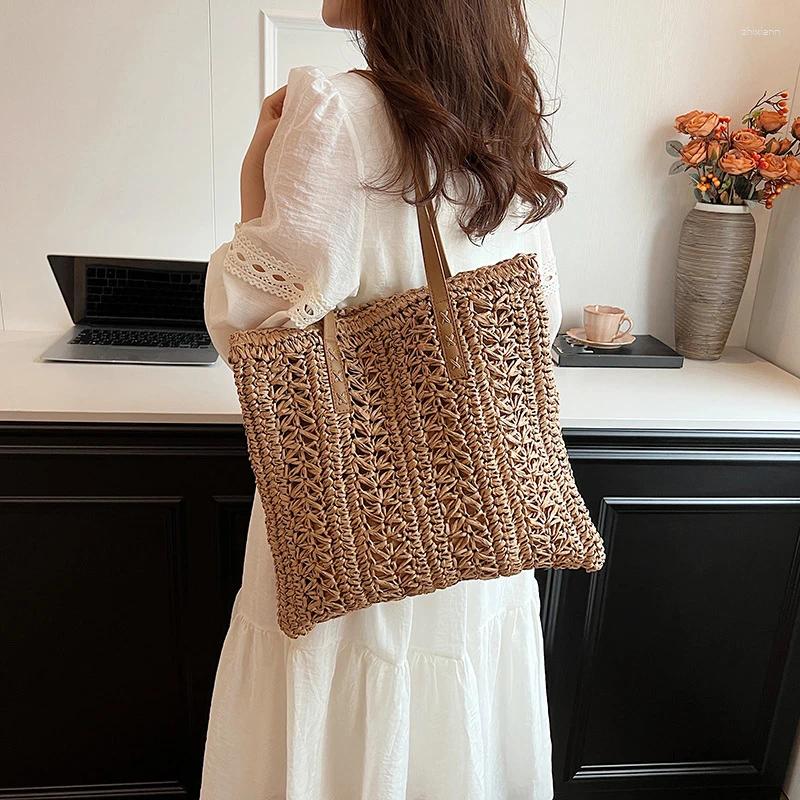 Totes Women's Woven Straw Beach Bag Hand Capacity Large Shoulder Simple Travel Commuting Tote Casual Handbag zhanyishengli