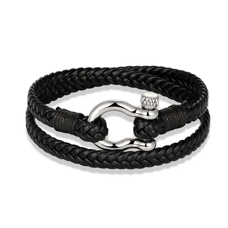 Charm Bracelets New navy anchor Bracelet leather horseshoe buckle woven leather bracelet Jewelry Bracelet H25220