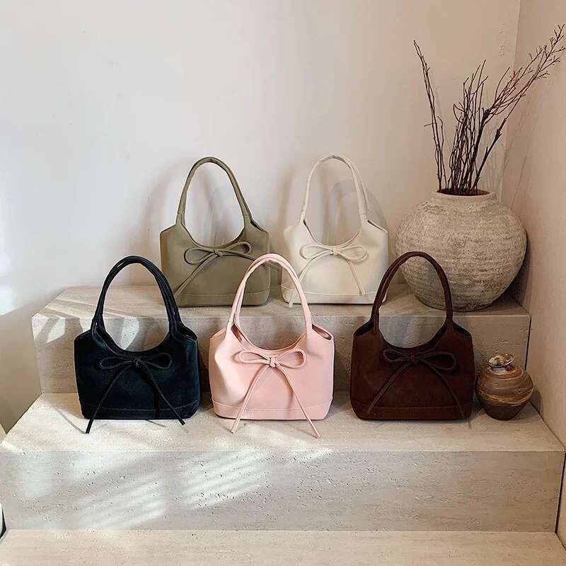 Imitation Suede Bow Shoulder Solid Color Multifunctional Women's Handbag Discount 2025 Exquisite Fashion Designer Handbag