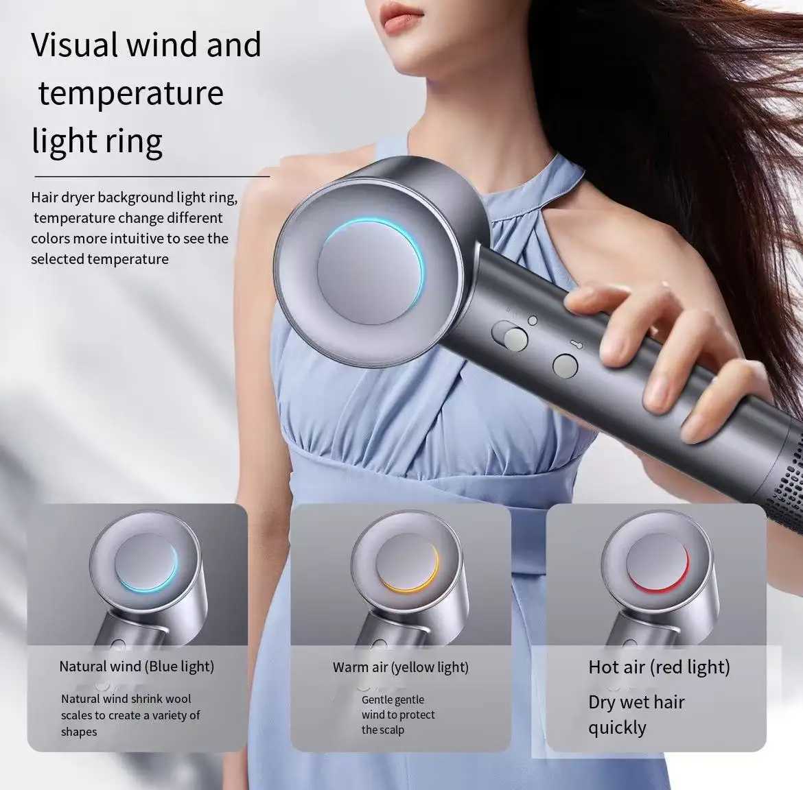 0000RPM High Speed Leafless Hair Dryer Negative Ions Fast Drying Lightweight Intelligent Temperature Portable Light Weight W250220