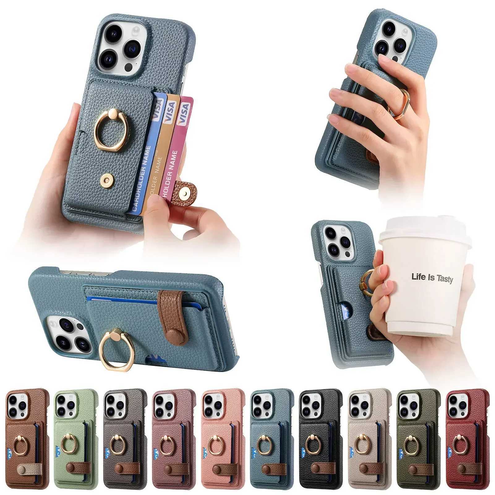 Leather Ring Support Phone Case for IPhone 13 12 Mini 16 15 14 11 Pro Max X XR 7 8 Plus Wallet with Card Holder Shockproof Cover Z250220