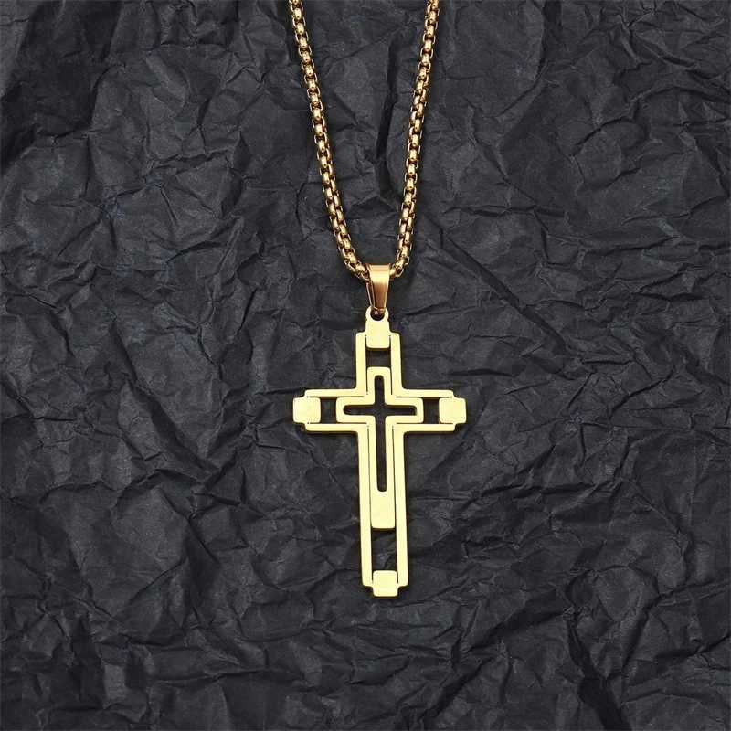 Cross Stainl Steel Choker Necklace for Man Gold Color Mens Chain Necklace Jewelry Corrente Masculina N1173S02XJ250219