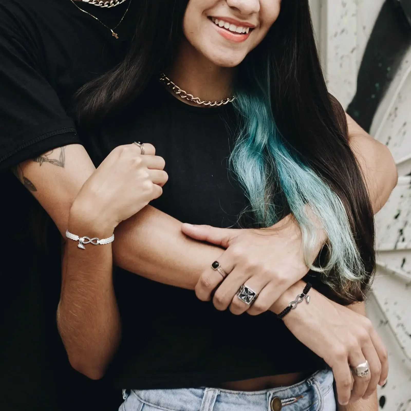 Fashion Magnetic Heart Couple Infinity Bracelets For Women Men Stainl Steel Cross Charm Braided Rope Chain Bangle JewelryXJ250219