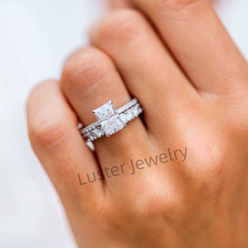 Luster Custom Classic Hidden Halo Design 2ct/3ct White Gold GRA D Color Radiant Moissanite Rings