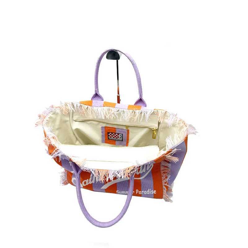 SAINT BARTH2024 New Commuter Practical New womens high-capacity leisure tourism canvas striped handmade tassel handbag tote bag Z250219