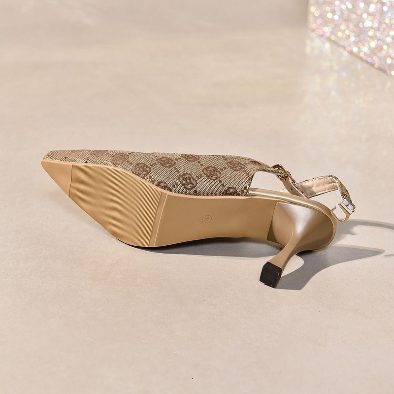 P7n Pattern Large Size Stiletto High Heels For Women Spring And Autumn New Style Pointed Toe Shallow Mouth Buckle Back Empty Fashion Shoes
