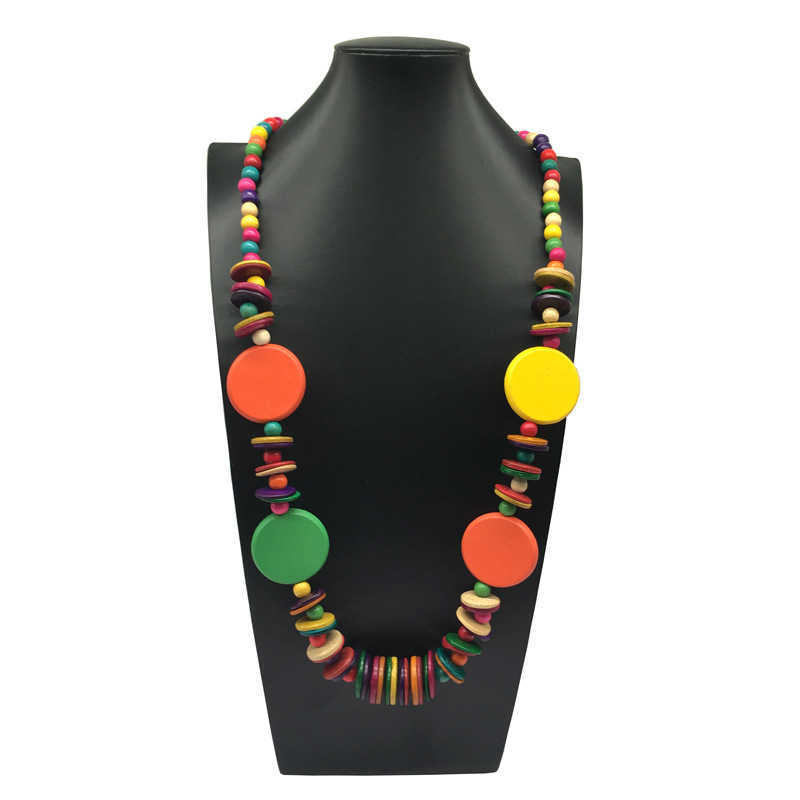 Pendant Necklaces Bohemian Coconut Shell Long Wooden Round Bead Beach Necklace Womens Neck Wood H25219