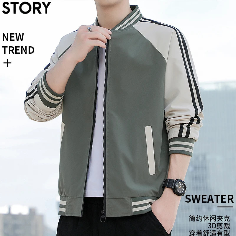 FallWinter Mens Jacket Sporty Trend Contrasting Baseball Uniform Youth Casual Fashionable Windproof Autumn Wear 250218