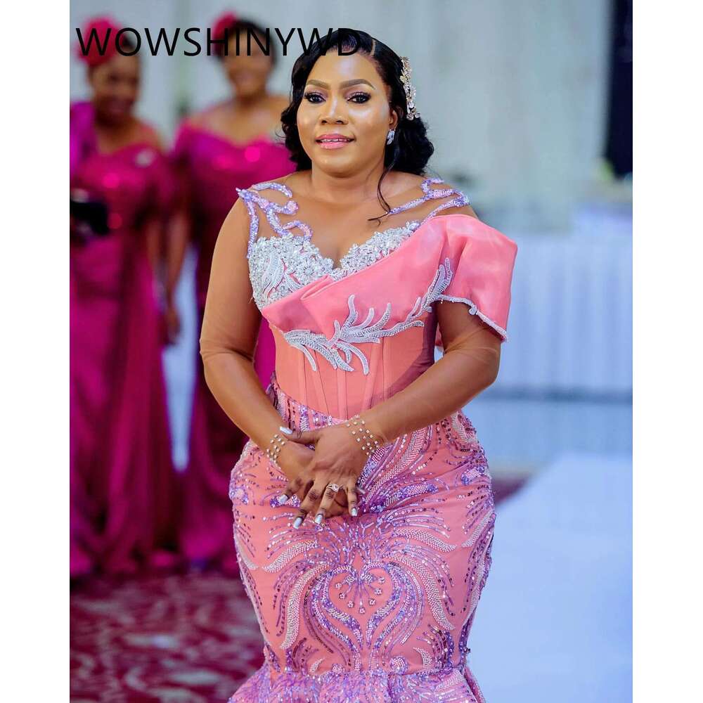 Aso Ebi Pink Mermaid Prom Beaded Crystals Evening Dresses, Formal Party, Seo Engagement, Birthday, ZJ146, 2024