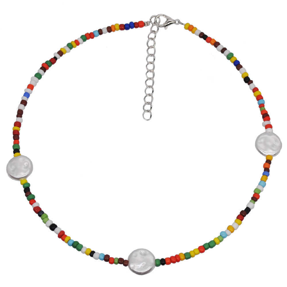 Pendant Necklaces Multi layer jewelry mixed with Pearl Choker Necklace Fashion Color Rice bead clavicle chain short neck chain H25219