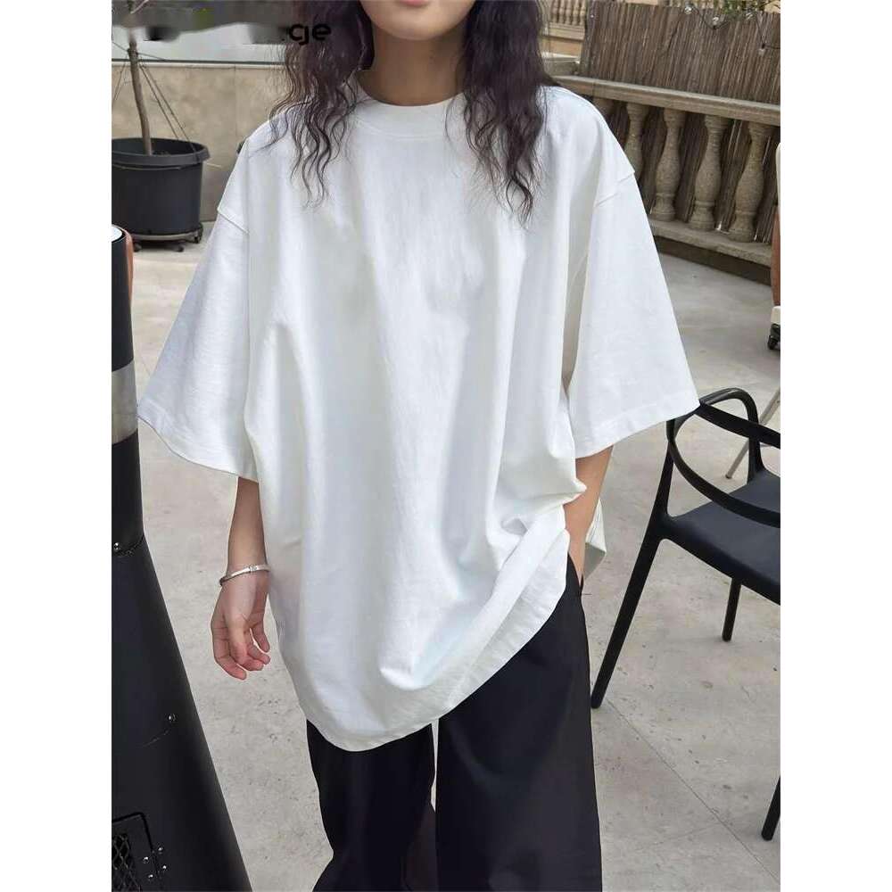 2025 Spring Simple Basic Solid Drop Shoulder T-Shirt Casual 100% Cotton Tees Top White/Black/Light Blue/Red