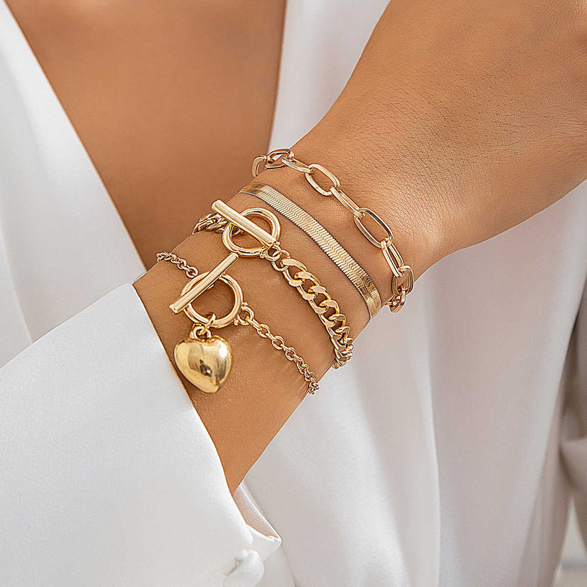 Charm Bracelets Jewelry Metal Style Set Snake Bone Chain Hip Hop Bracelet Geometric Love Punk Sweet Cool Bracelet H25220 1 574Y