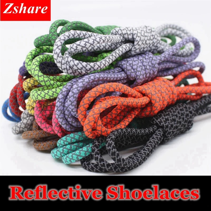1Pair 19 Colors Reflective Shoelaces Round Sneakers Shoe Laces Kids Adult Outdoor Sports Length 100 120 140 160CM w250219