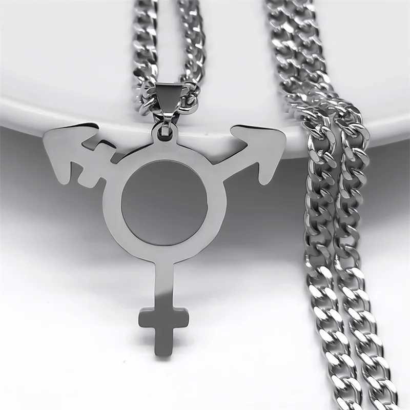 Transgender Necklace for Women Men Stainl Steel Black Color Male Female Symbol Triangle Pendant Necklace Jewelry N1463S06XJ250219