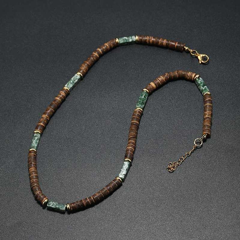 Vintage Bohemian Summer Jewelry Ethnic Style Jewelry Brown Coconut Shell Wood Beads Natural Stone Necklace Mens JewelryXJ250219