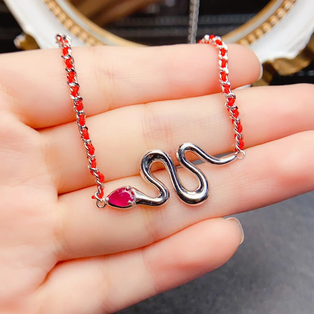 FS 4*6mm Natural Ruby/Emerald Snake S925 Sterling Silver Bracelet With Certificate Fine Charm Weddings Jewelry for Women MeiBaPJ 250220