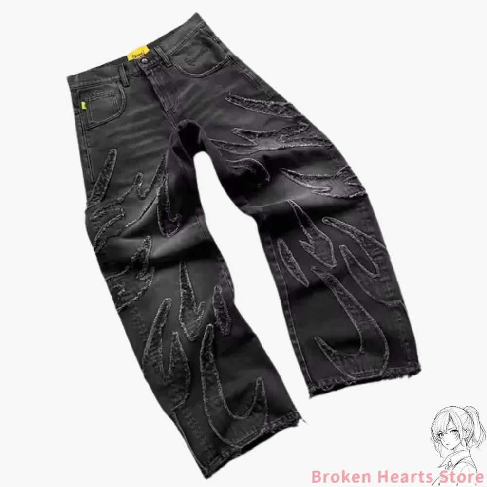 Heavy Primal Etch Ripped Washed Denim Jeans Mens Y2k Pants Streetwear Patchwork Baggy Sweatpants Straight Wide Leg Trousers X250220