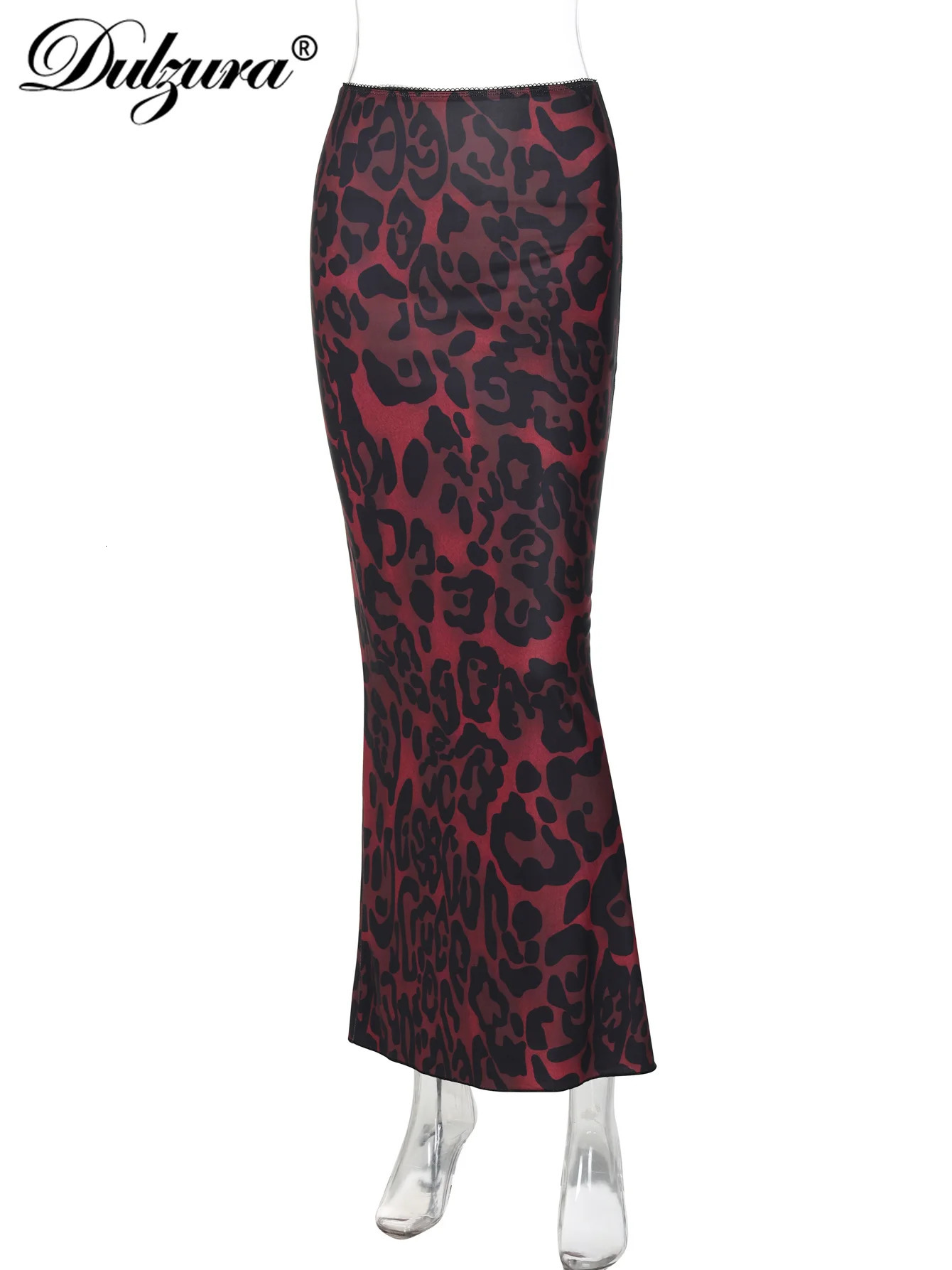 Dulzura Womens Leopard Slim Maxi Skirt Sexy Vintage Bodycon Party Club Streetwear Autumn Winter Clothes 250220