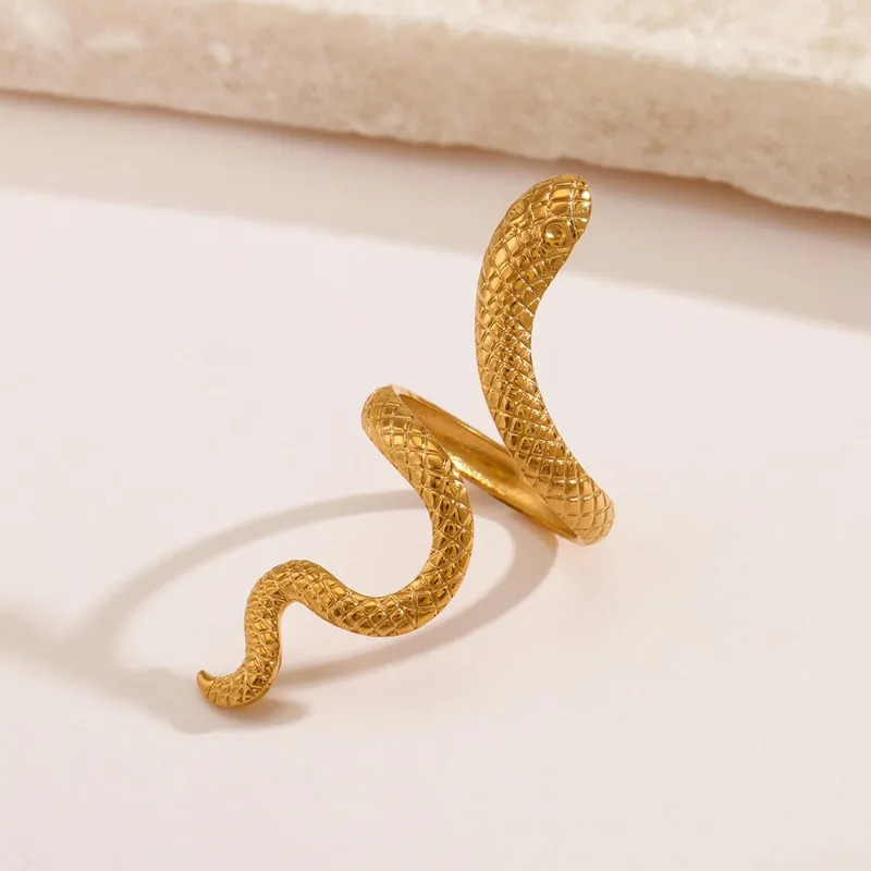 20pcs/lot Stainless Steel Gold Silver Color Snake Open Adjustable Ring for Women Men Fashion Jewelry Gift Wholesale 250220