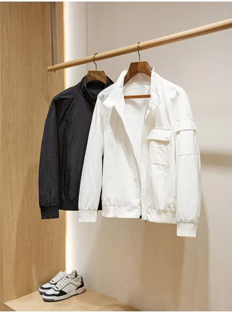 Spring thin mens simple casual stand up collar jacket 250218