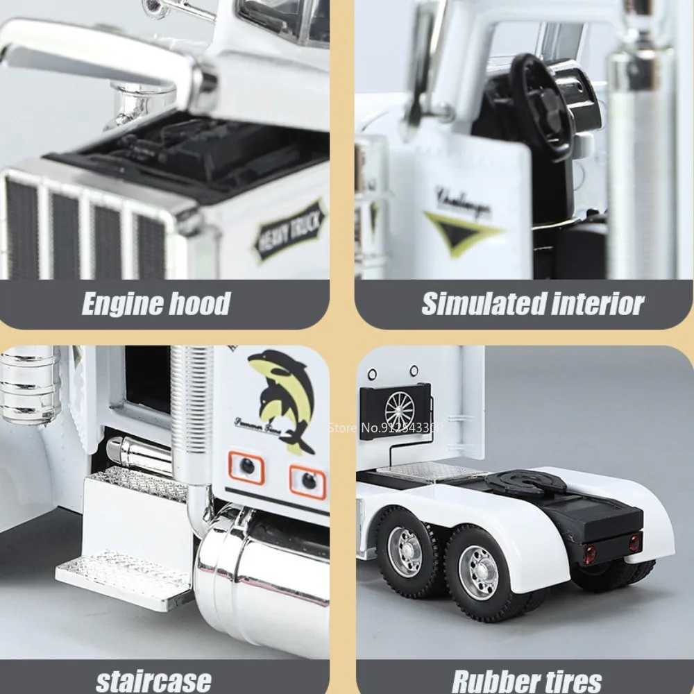 1/24 Scale Peterbilt 389 Heavy Truck Tractor Toy Model Alloy Diecast Sound Light Pull Back Model Truck Boys Toy Gifts CollectionXJ250220