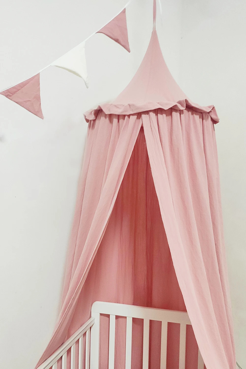 100% pure cotton baby crib room decoration Baldachin with ruffled bed cover used for kindergarten 250219