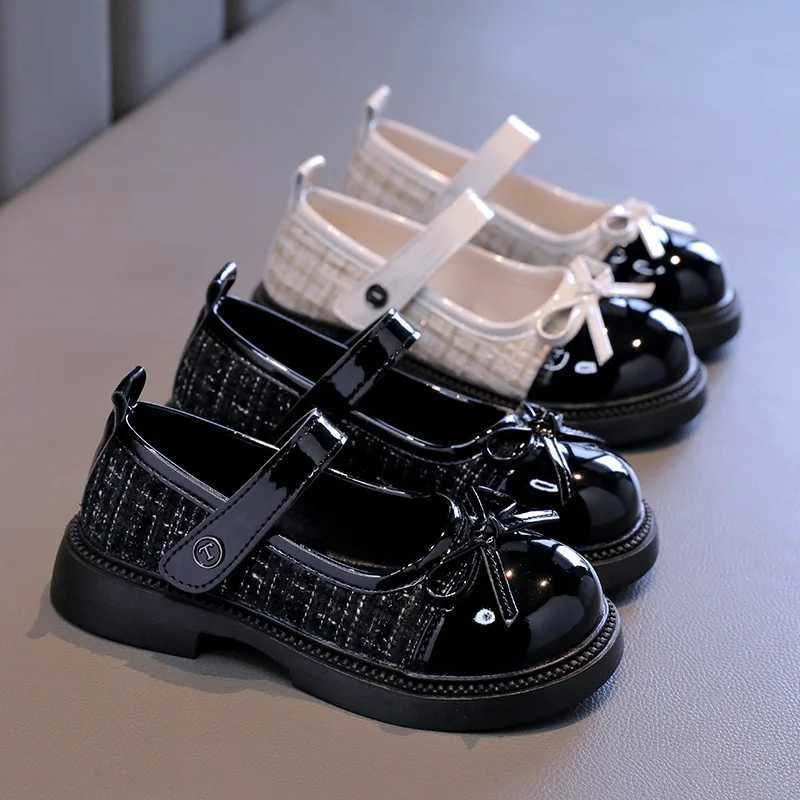Girls Patchwork Black Leather Shoes Autumn Butterfly-knot Lolita Children Mary Janes Elegant Round Toe Comfort Kids Shoes H07164 X250220