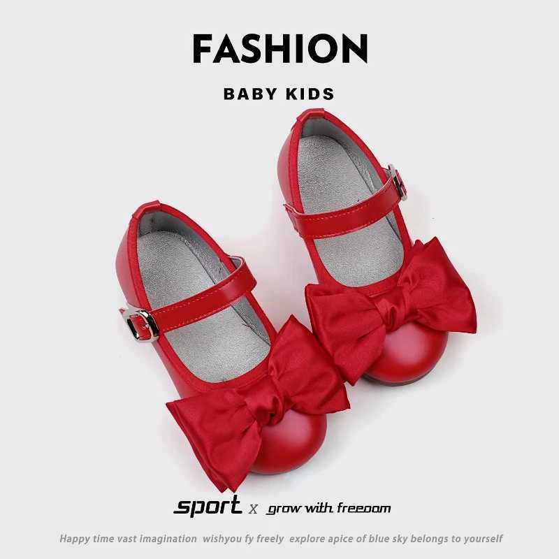 Girls Princess Shoes Elegant Party Silk Bowtie Children Mary Janes 21-30 Comfy Trendy Sweet Flexiable Spring Kids Ballet Flats X250220