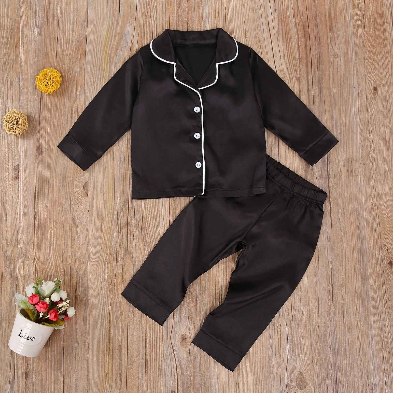 -09-09 Lioraitiin 1-7T Toddler Baby Black Satin Pajamas Infant Boy Short/Long Sleeve Pants Sleepwear Casual 2PCS Homewear 250219