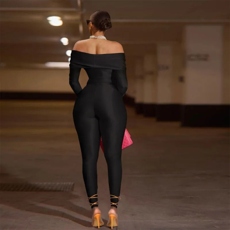 Leosoxs Women Hollow Out Sexy Party Clubwear Long Sleeve Jumpsuits Winter Autumn Slash Neck Crop One Piece Suit Rompers 250220