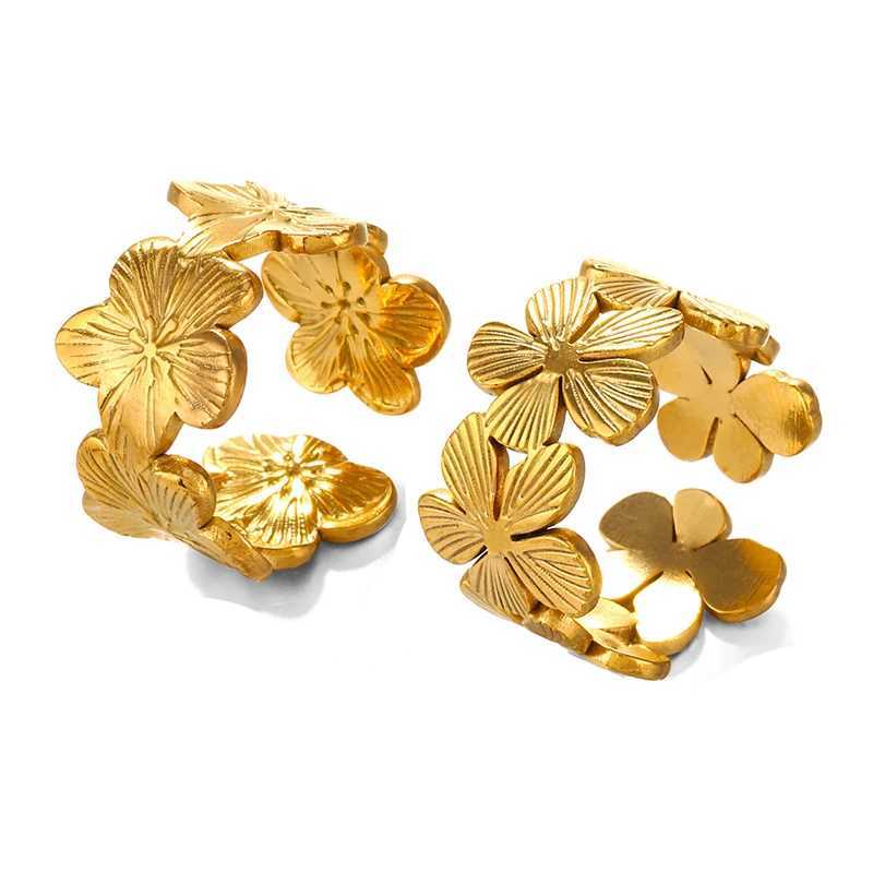 Stainless Steel Flower Adjustable Opening Rings 18k Gold PVD Plated Waterproof Finger Jewelry For Wen Wedding Exquisite Gifts X250220