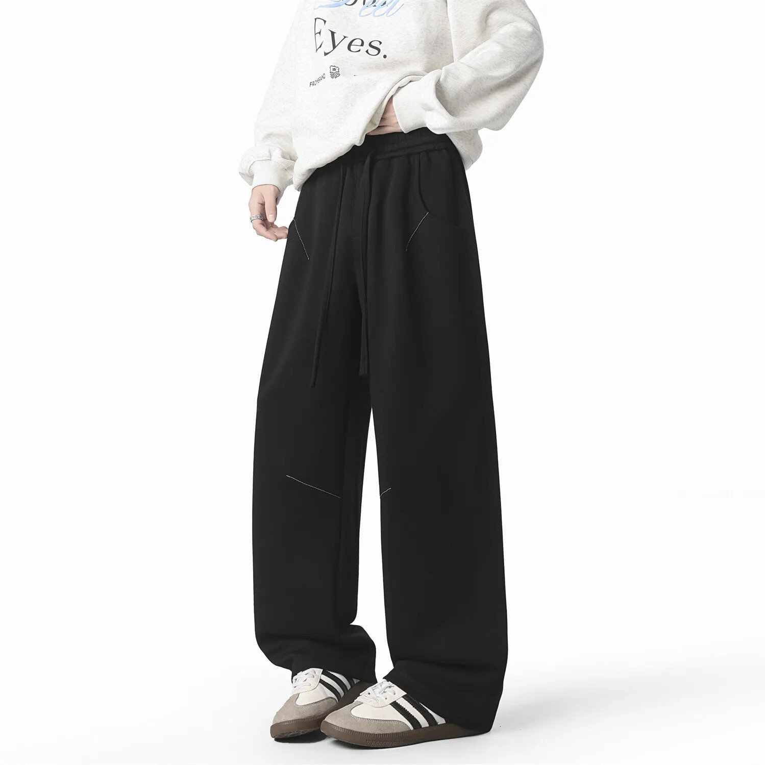 LAPPSTER Mens Y2k Korean Graphic Joggers Pants Casual Grey Sweatpants Loose 2000s Sweatpants Heavyweight High Quality Trousers 250220